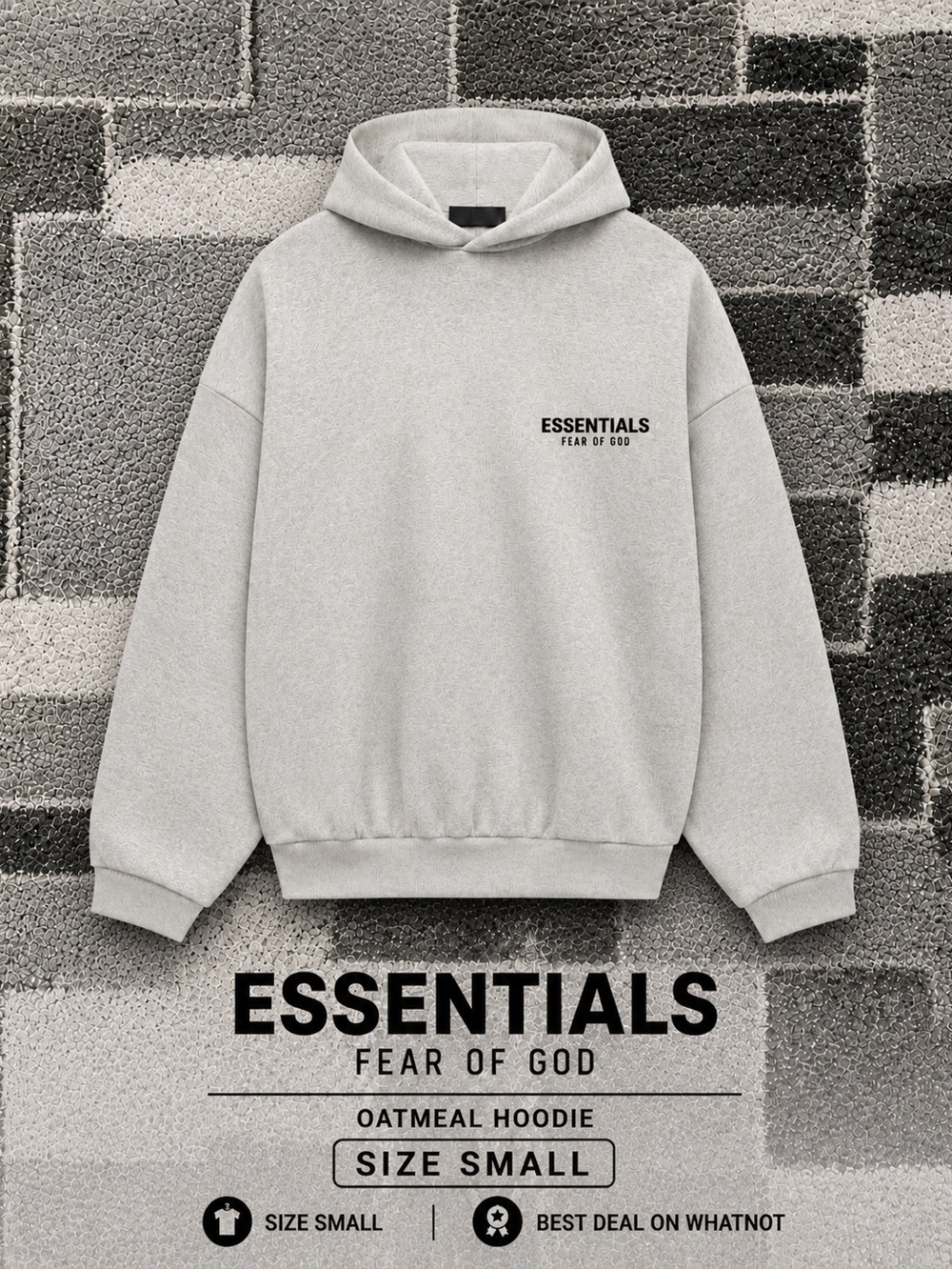 Fear of God Essentials Oatmeal/Light Gray Hoodie - Men's Size Small